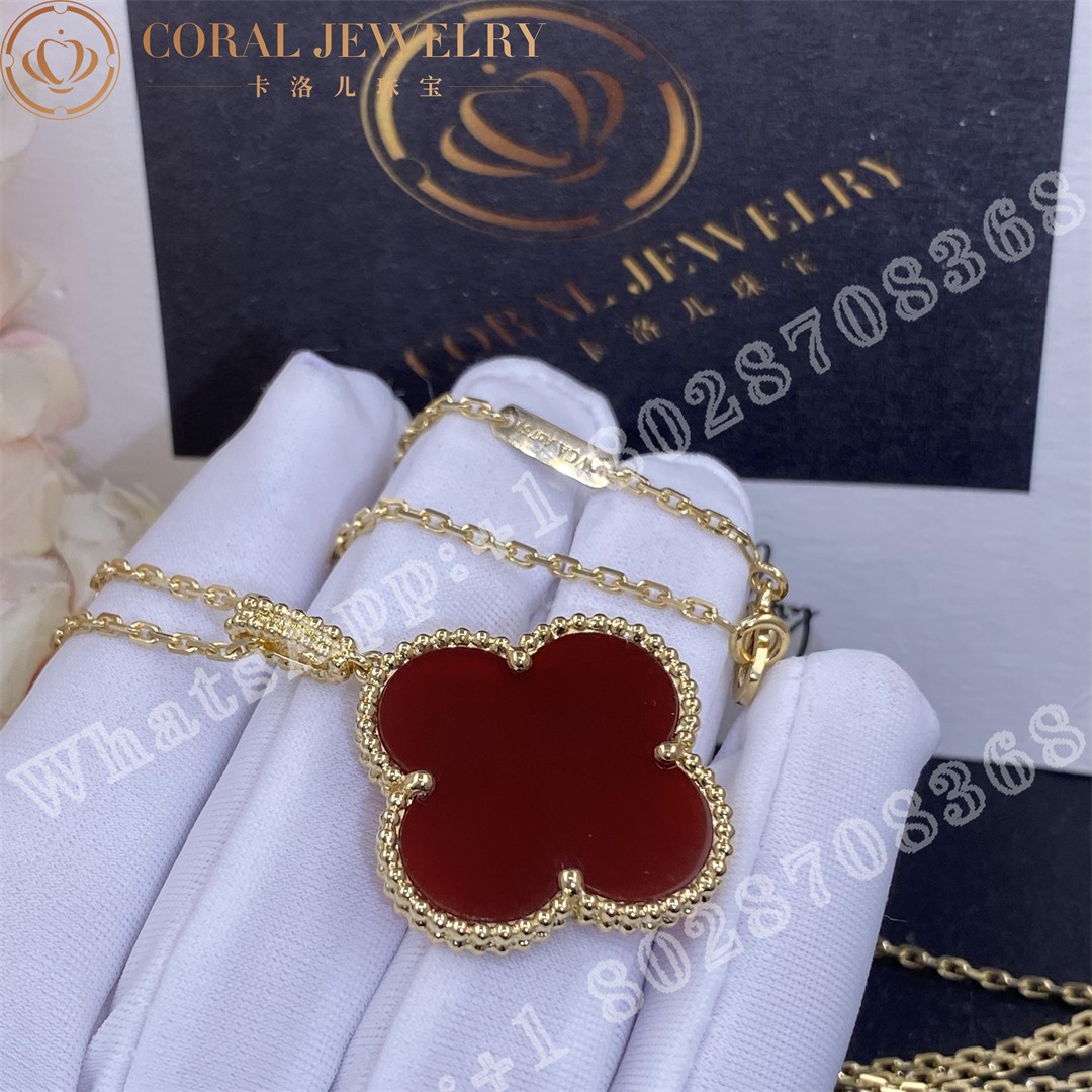 Van Cleef Arpels Magic Alhambra Long Necklace 1 Motif Yellow Gold Carnelian Vcaro49n00 Coral (2)