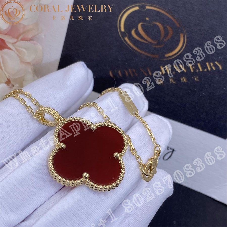 Van Cleef Arpels Magic Alhambra Long Necklace 1 Motif Yellow Gold Carnelian Vcaro49n00 Coral (3)