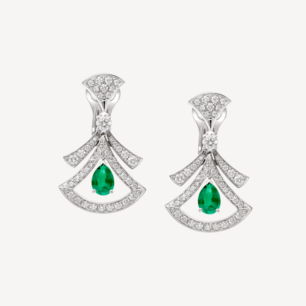 Bulgari Divas' Dream Earrings White Gold Diamonds Emeralds Ref.: 356956