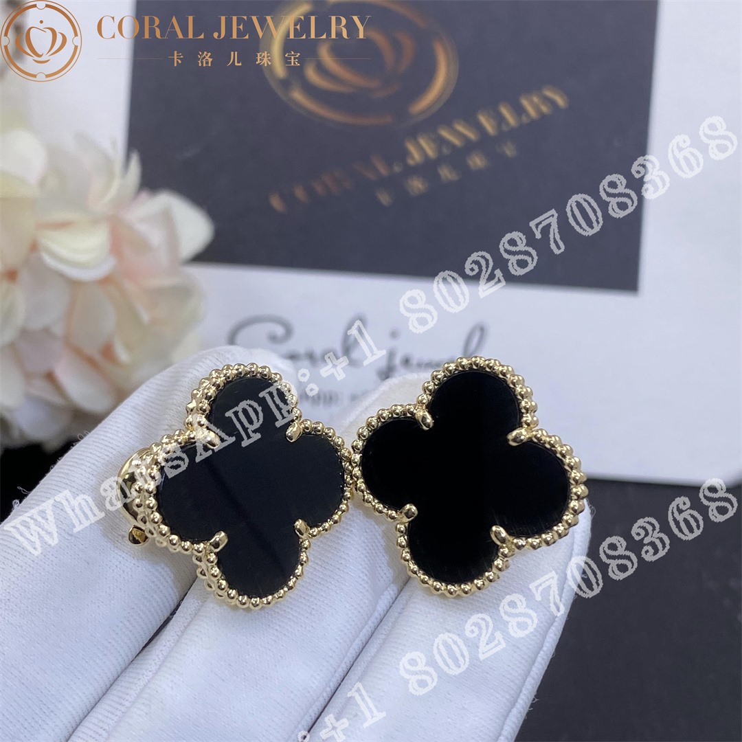 Van Cleef Arpels Magic Alhambra Earrings 18k Yellow Gold Onyx Vcara44300 Coral (1)