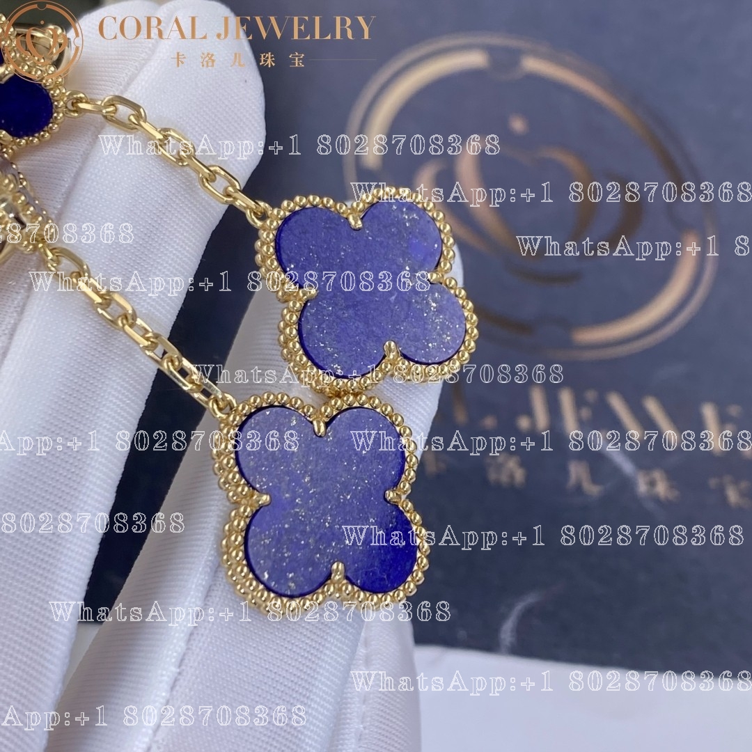 Van Cleef & Arpels Magic Alhambra earrings, 2 motifs Yellow gold, Lapis Lazuli