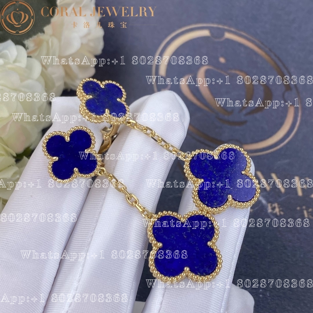 Van Cleef & Arpels Magic Alhambra earrings, 2 motifs Yellow gold, Lapis Lazuli