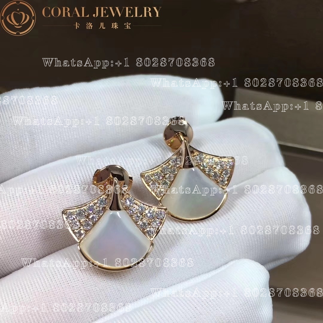 Bulgari Divas' Dream small earrings in pink gold, diamonds and mother of pearl 350483 OR857103