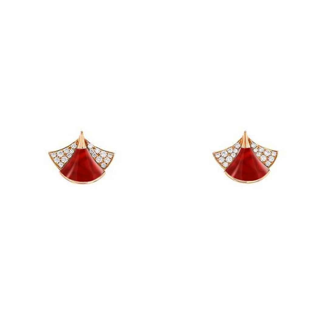 Bulgari Divas Dream Earrings Rose Gold Diamonds With Carnelian Coral (1)