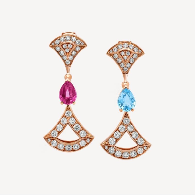 Bulgari Divas Dream Earrings Rose Gold Diamond And Blue Topaz Rubellite Ref 355620