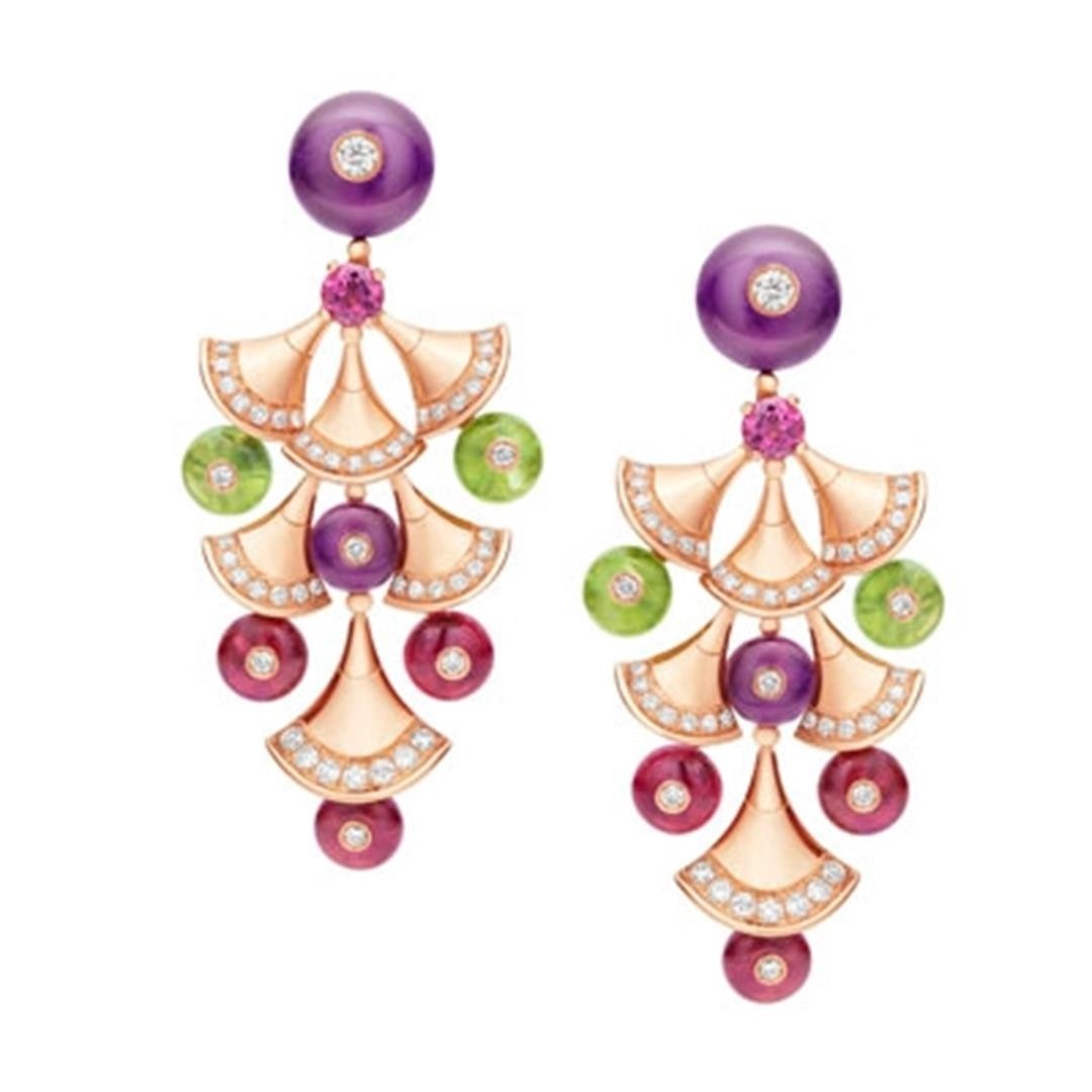 Bulgari Divas Dream Earrings Rose Gold With Amethysts Peridot Rubellites And Pave Diamondsref 348356 Or856485 Coral (1)