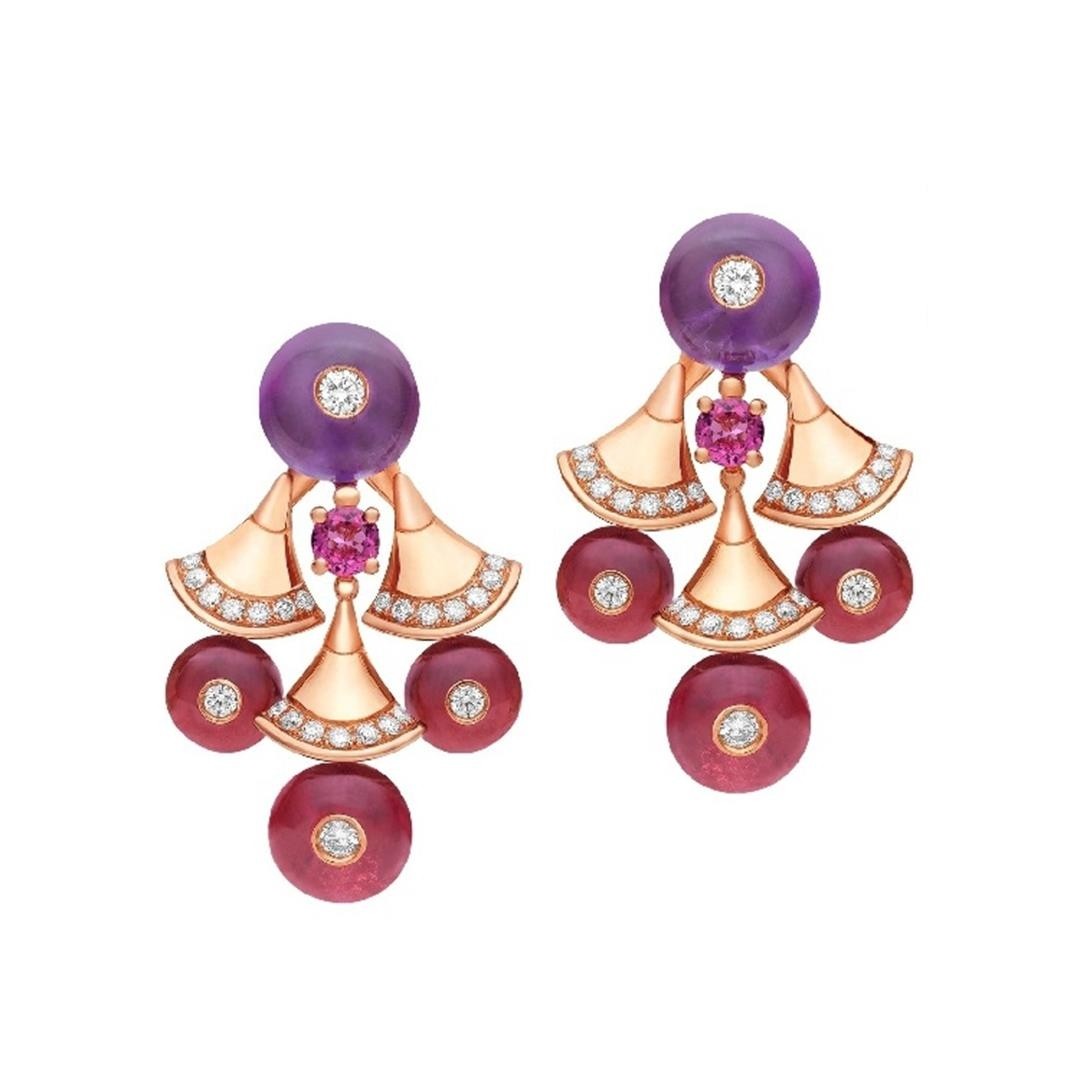 Bulgari Divas' Dream Earrings Rose Gold with Amethysts, Rubellites and Pavé DiamondsRef.: 348357 OR856484