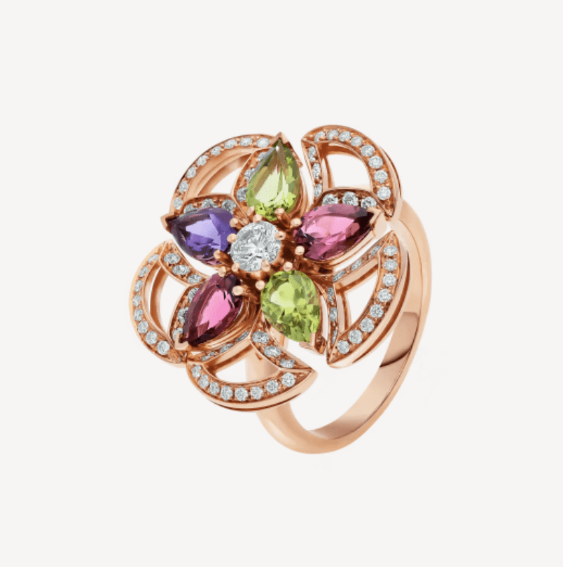 Bulgari Divas' Dream Ring Rose Gold Diamonds, Amethyst, Peridot, Pink Tourmaline Ref.: 355819