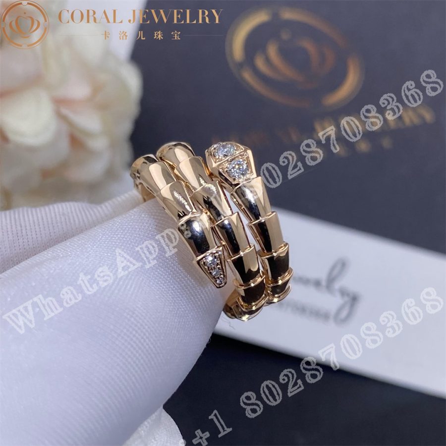 Bulgari Serpenti Viper Two Coil 18 Kt Rose Gold Ring Set With Demi Pave Diamonds Ref 357869 Coral (7)