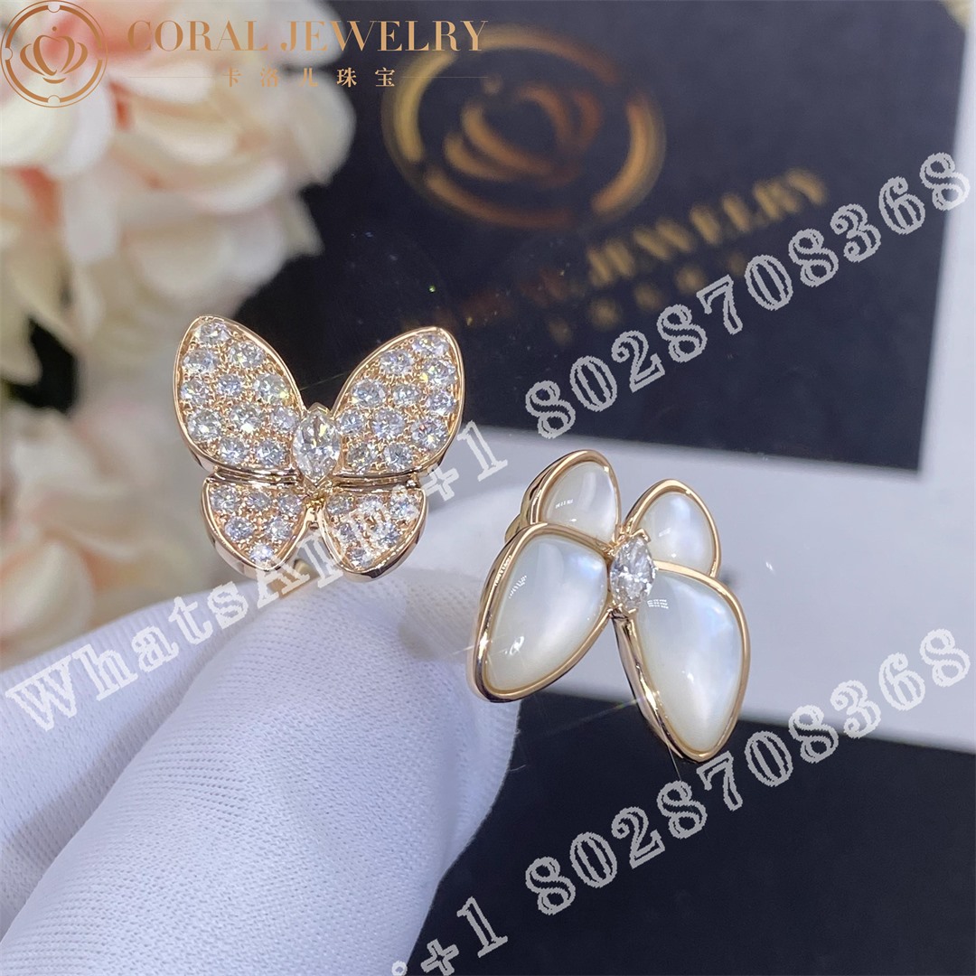 Van Cleef Arpels Two Butterfly Between The Finger Ring Rose Gold Diamond Mother Of Pearl Vcaro7al00 Coral (3)