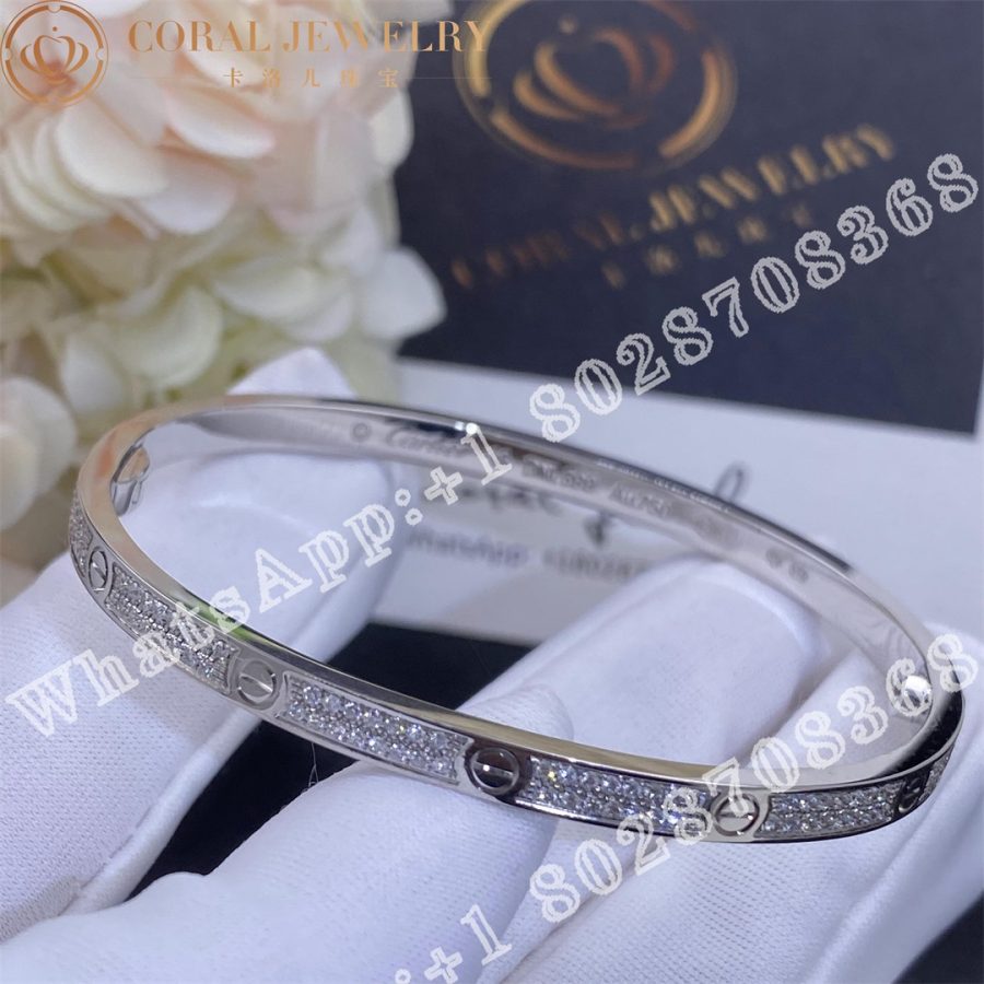 Cartier Love Bracelet Small Model Paved Diamonds White Gold Ref N6710817 Coral (5)