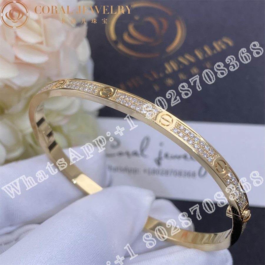 Cartier Love Bracelet Small Model Paved Diamonds Yellow Gold Ref N6710617 Coral (4)