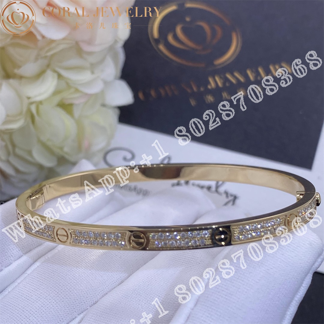 Cartier Love Bracelet Small Model Paved Diamonds Yellow Gold Ref N6710617 Coral (6)