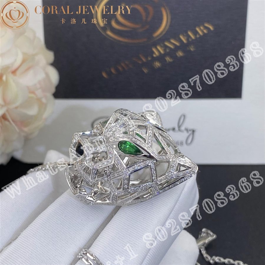 Cartier Panthere De Cartier Necklace White Gold Diamonds Emeralds N7424209 Coral (11)