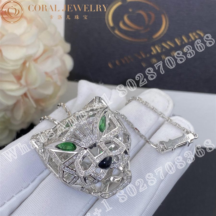 Cartier Panthere De Cartier Necklace White Gold Diamonds Emeralds N7424209 Coral (13)