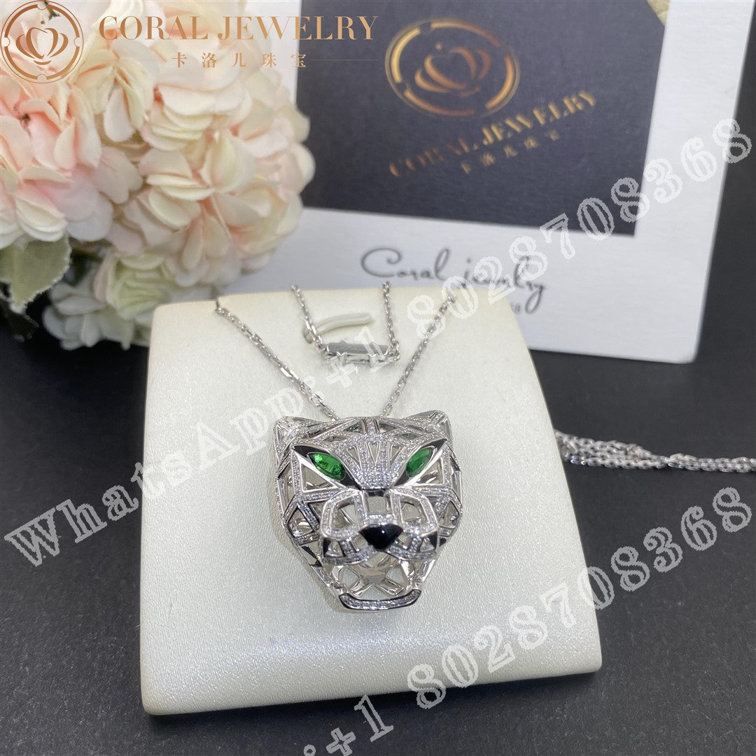 Cartier Panthere De Cartier Necklace White Gold Diamonds Emeralds N7424209 Coral (5)