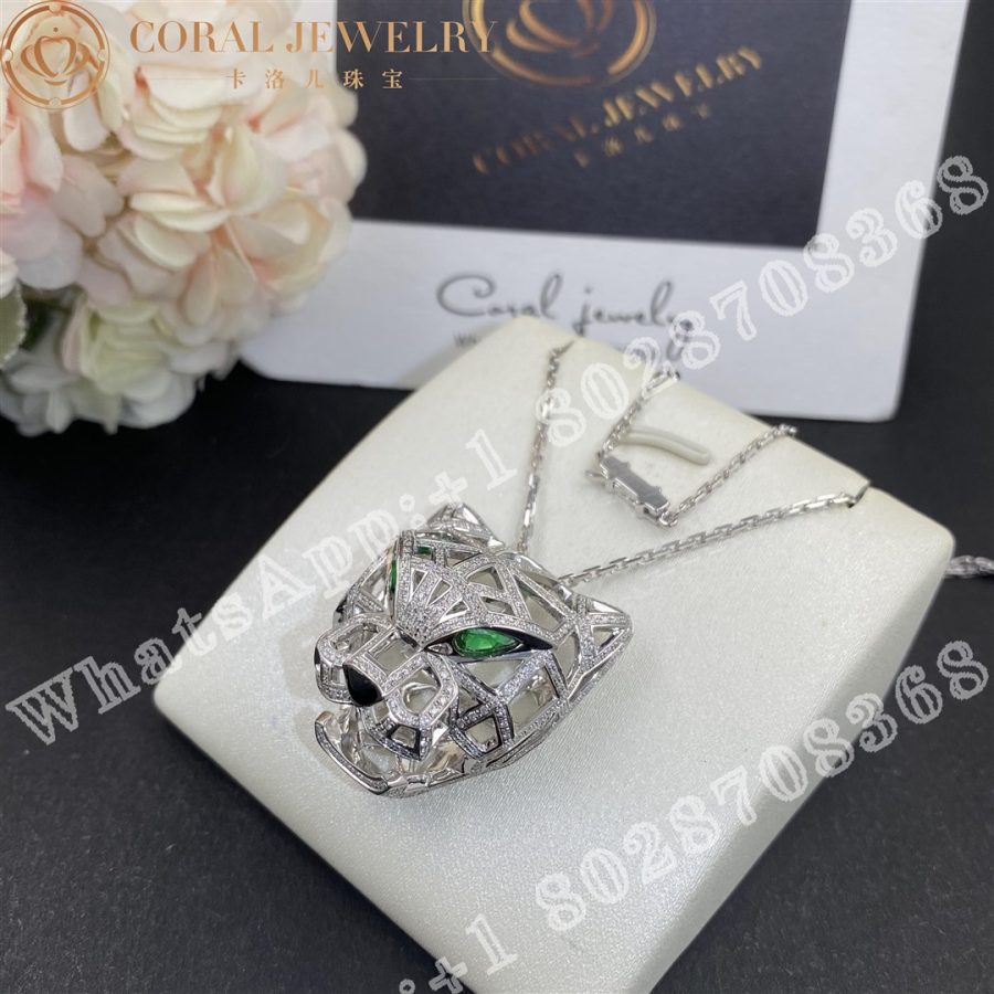 Cartier Panthere De Cartier Necklace White Gold Diamonds Emeralds N7424209 Coral (6)