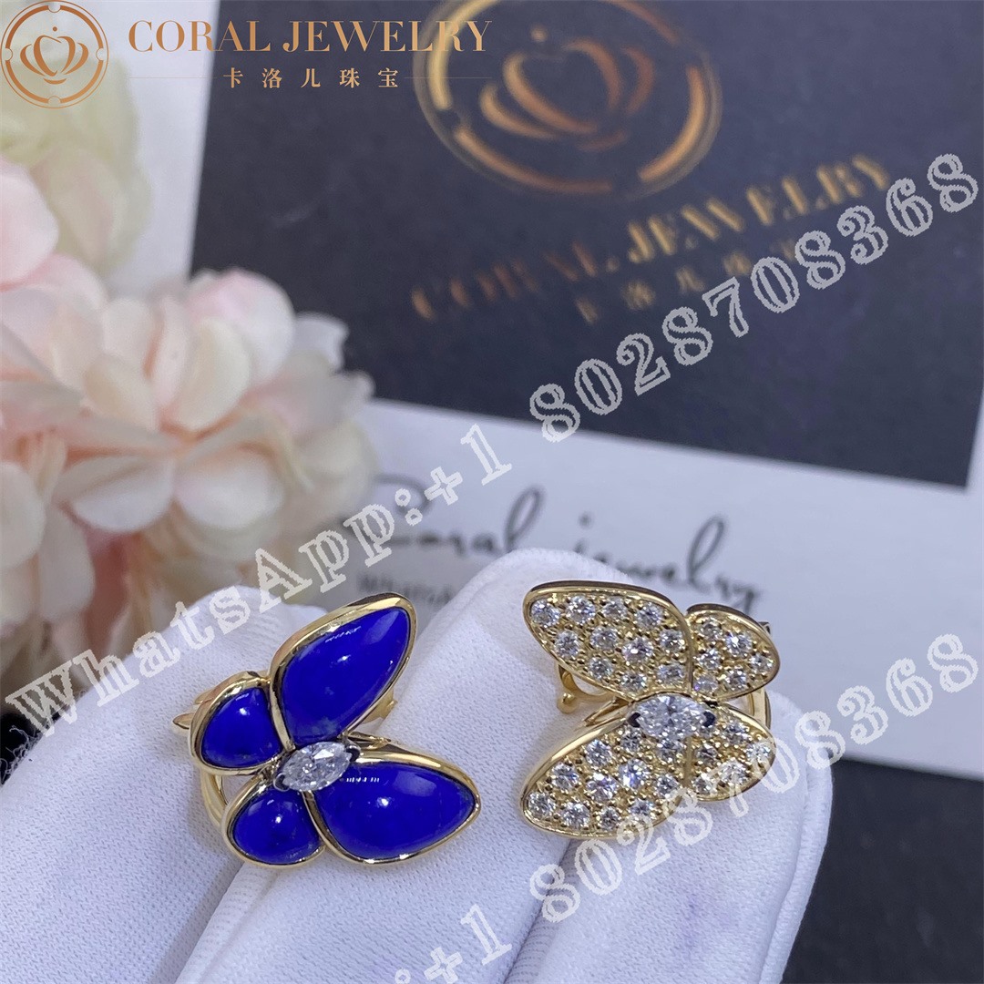 Van Cleef Arpels Two Butterfly Earrings Yellow Gold Diamond Lapis Lazuli Vcarp3do00 Coral (2)