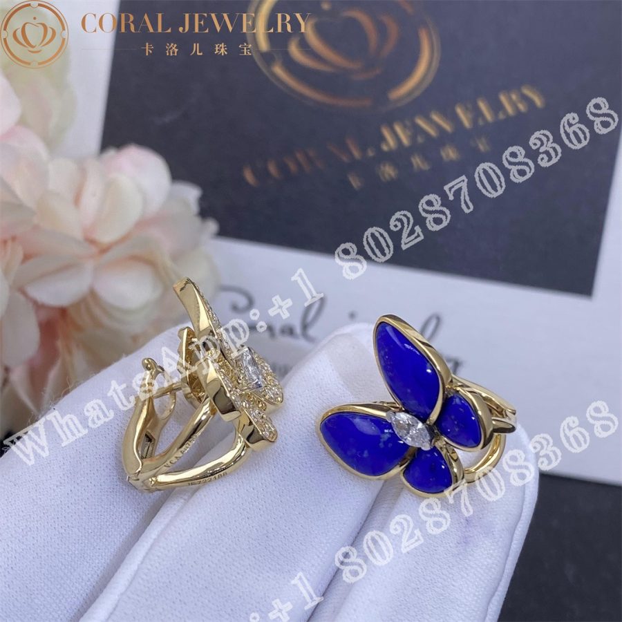 Van Cleef Arpels Two Butterfly Earrings Yellow Gold Diamond Lapis Lazuli Vcarp3do00 Coral (4)