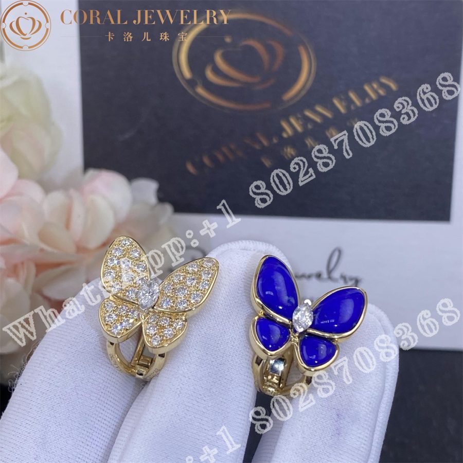 Van Cleef Arpels Two Butterfly Earrings Yellow Gold Diamond Lapis Lazuli Vcarp3do00 Coral (5)