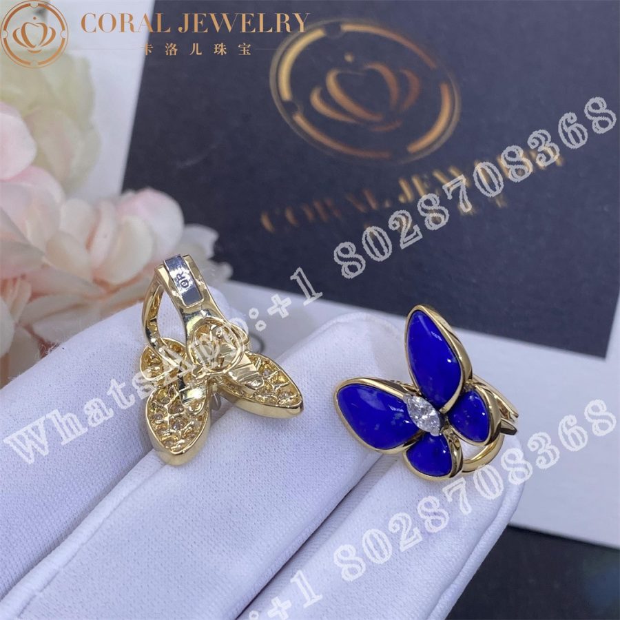 Van Cleef Arpels Two Butterfly Earrings Yellow Gold Diamond Lapis Lazuli Vcarp3do00 Coral (6)