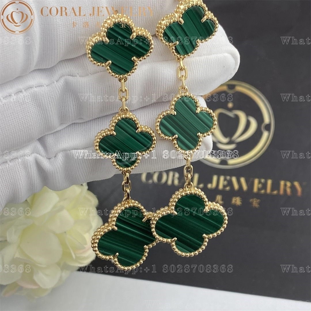 Van Cleef & Arpels Magic Alhambra earrings, 3 motifs 18K yellow gold, Malachite VCARO2AG00