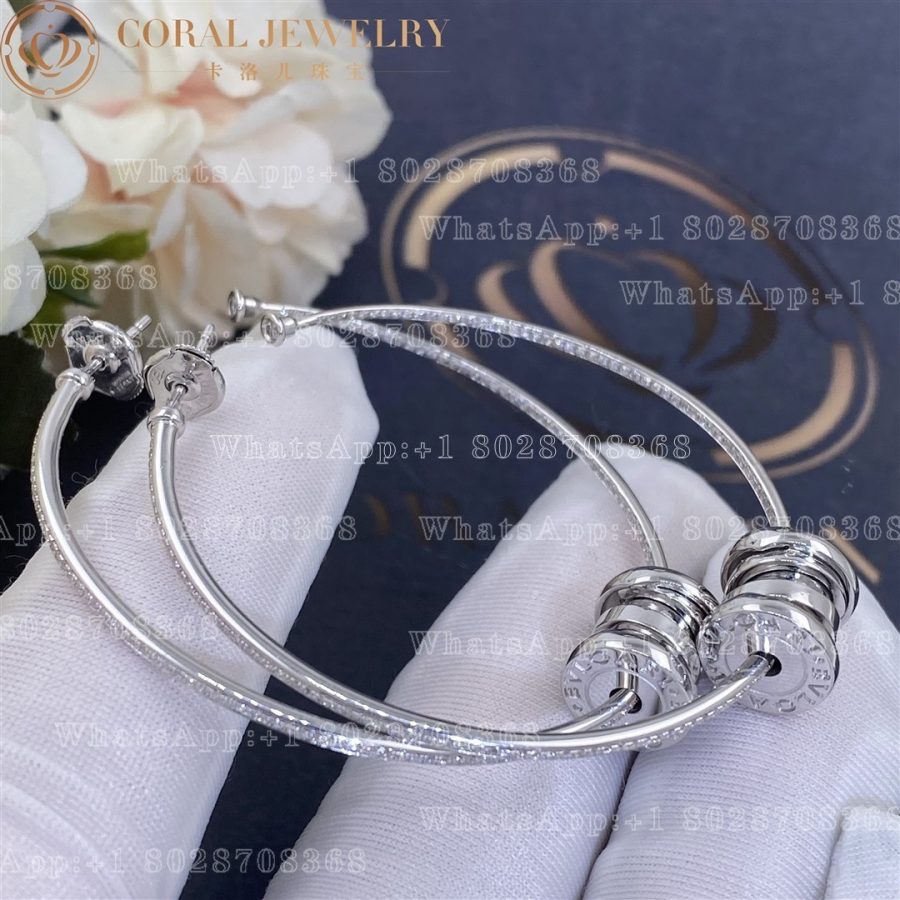 Bulgari B.zero1 18 kt white gold large hoop earrings set with pavé diamonds Ref.: 357760