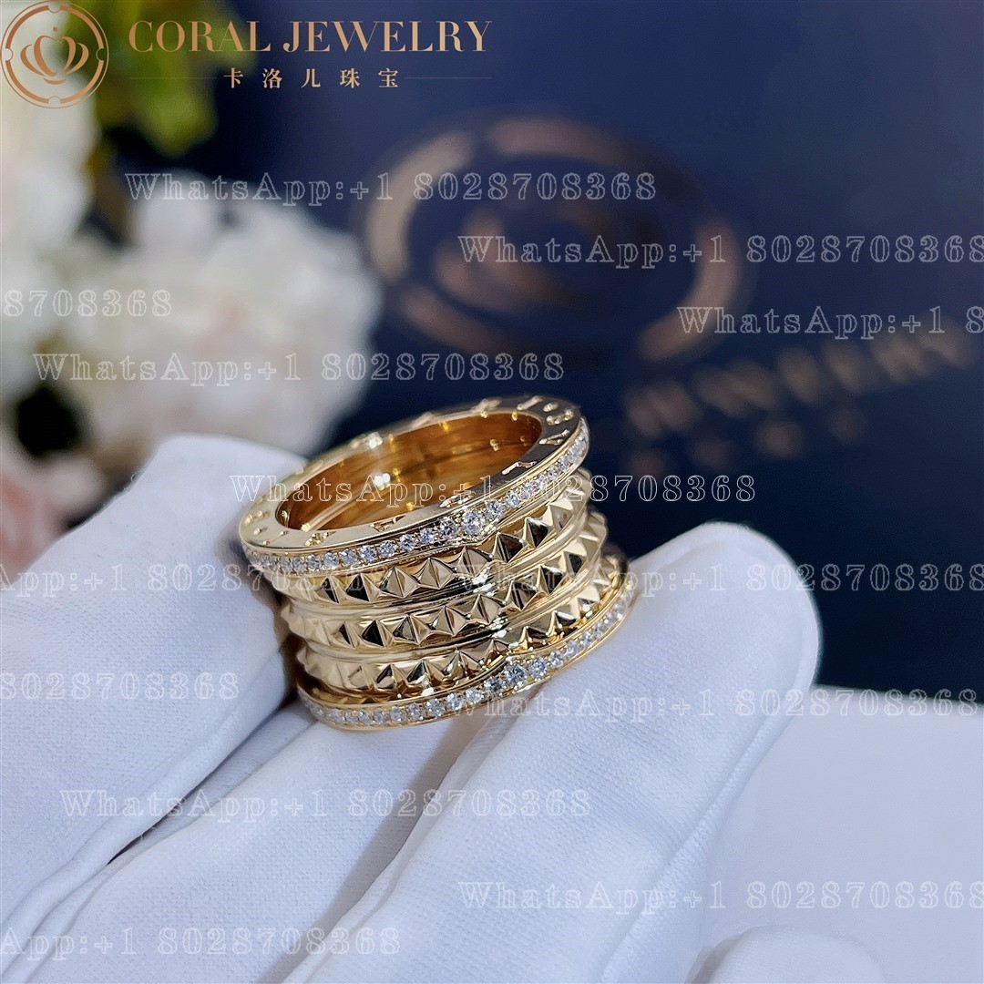 Bulgari B.zero1 Rock four-band ring in 18 kt yellow gold with studded spiral and pavé diamonds on the edges Ref.: 357894