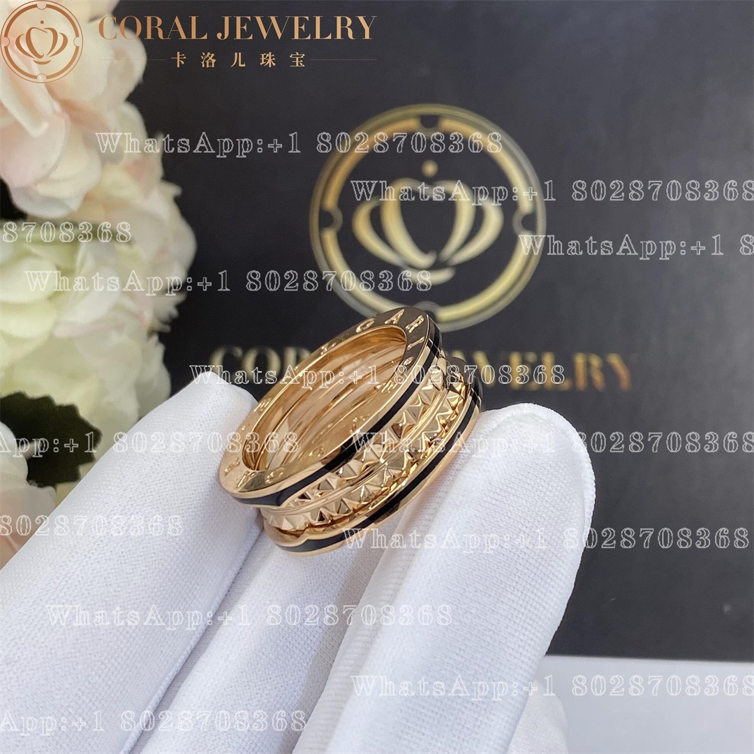 Bulgari B.zero1 Rock two-band ring in 18 kt rose gold with studded spiral and black ceramic Ref.: 357986