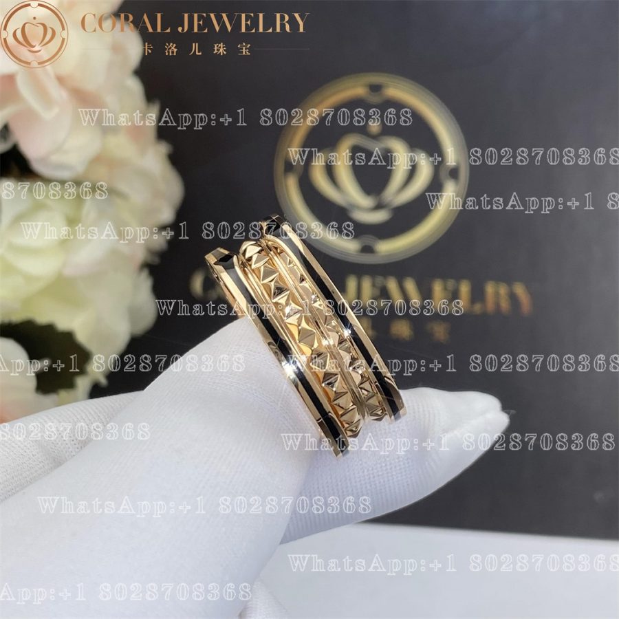 Bulgari B.zero1 Rock two-band ring in 18 kt rose gold with studded spiral and black ceramic Ref.: 357986