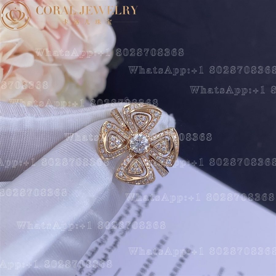 Bulgari Fiorever 18 kt rose gold ring set with a central diamond and pavé diamonds Ref.: 355872