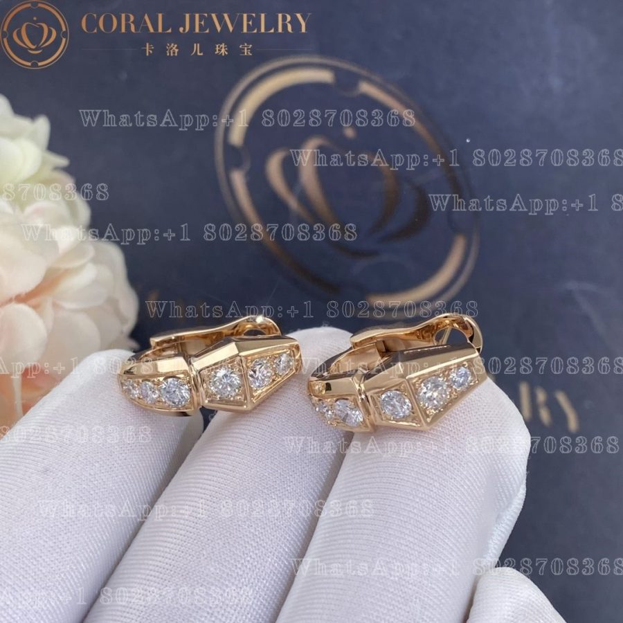 Bulgari Serpenti earrings in 18 kt Rose gold, set with full pavé diamonds 354035 OR858109