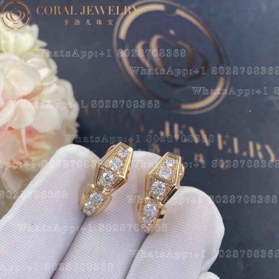 Bulgari Serpenti earrings in 18 kt Rose gold, set with full pavé diamonds 354035 OR858109