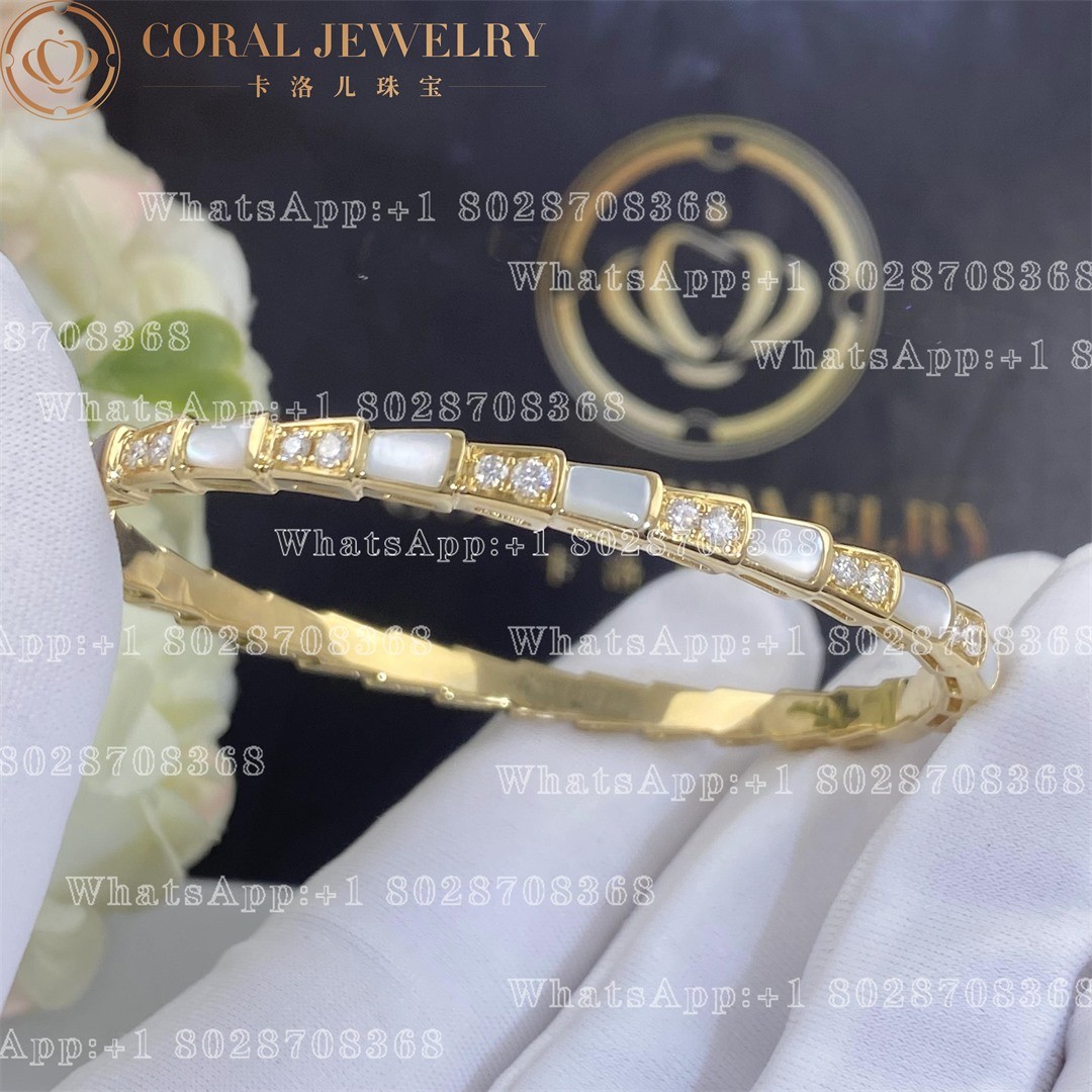 Bulgari Serpenti Viper 18 kt Yellow gold bracelet set with mother-of-pearl elements and pavé diamonds Ref.: 355047