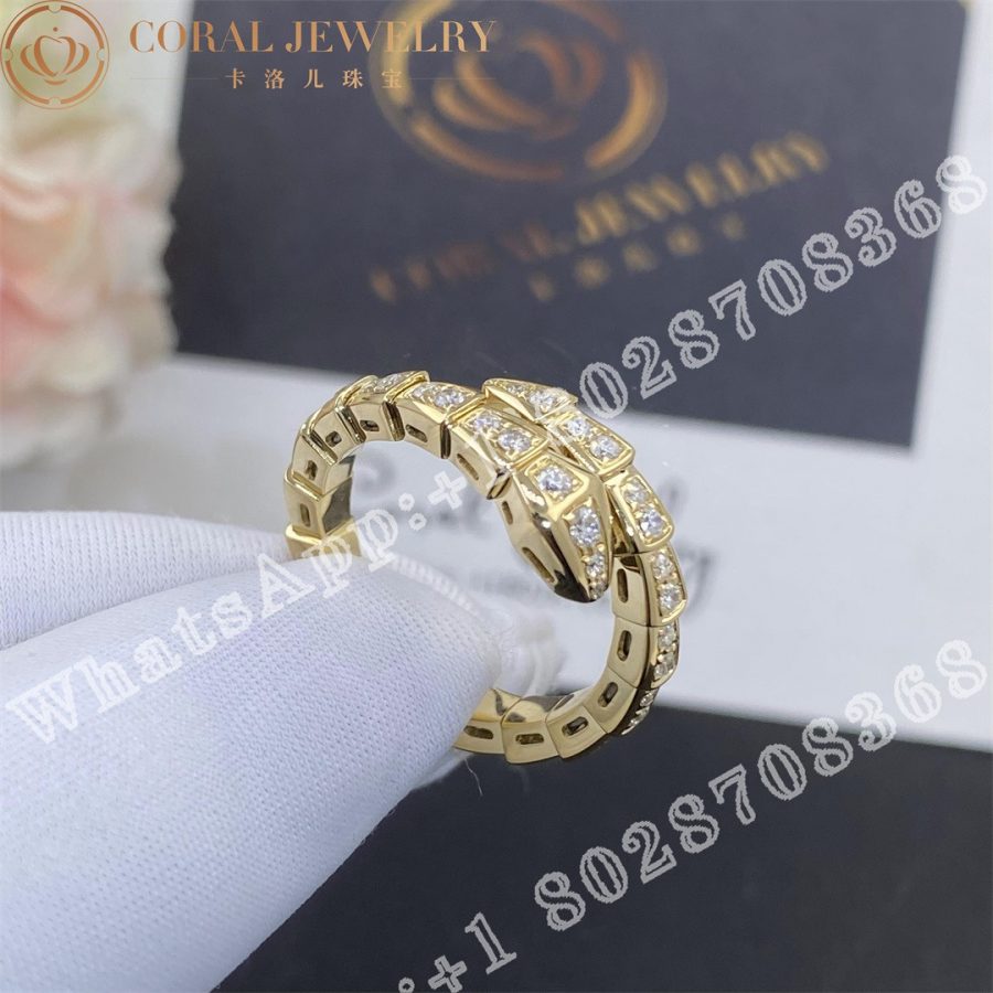 Bulgari Serpenti Viper 18 Kt Yellow Gold Ring Set With Pave Diamonds Ref 354711 Coral (1)