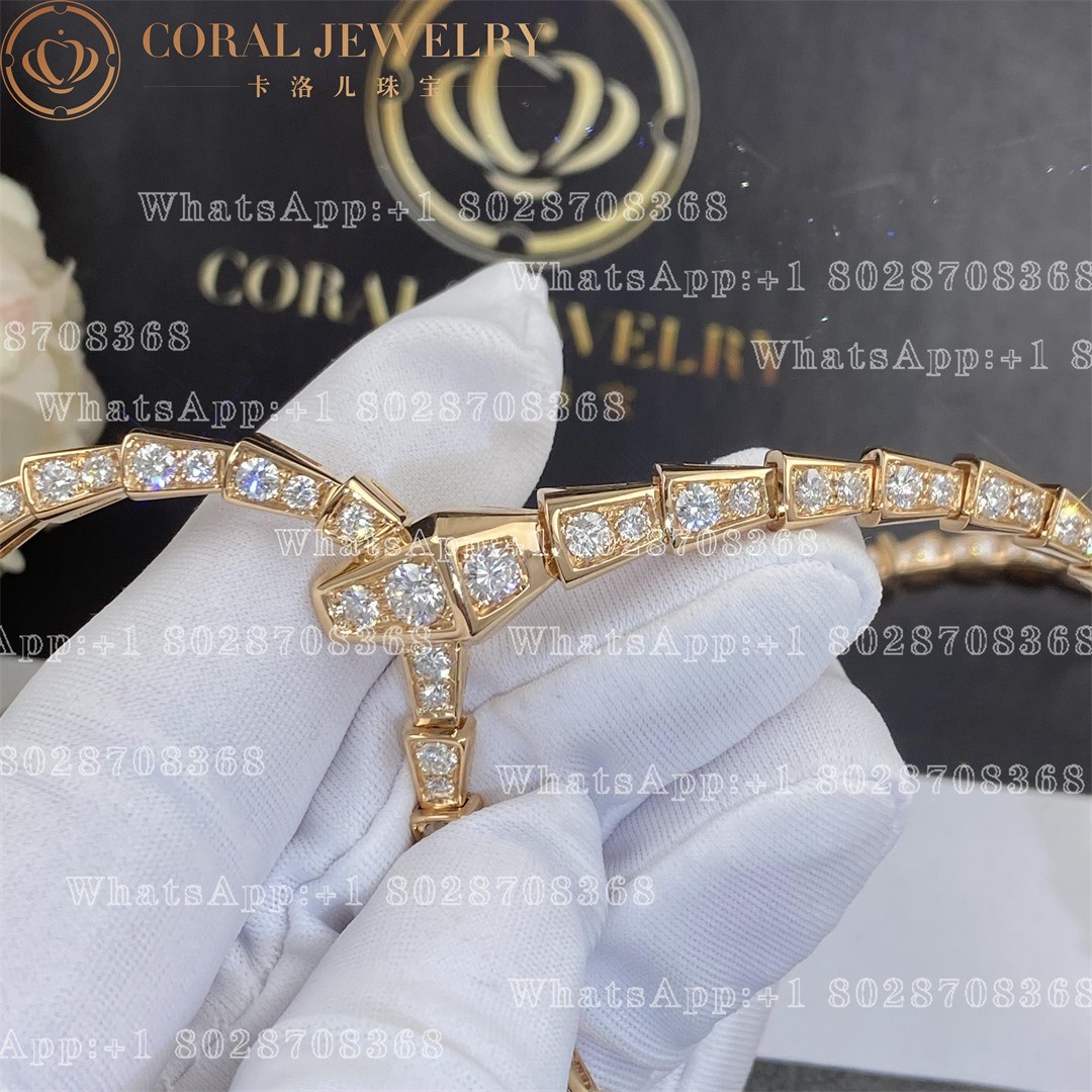 Bulgari Serpenti Viper slim necklace in 18 kt rose gold, set with full pavé diamonds Ref.: 351090