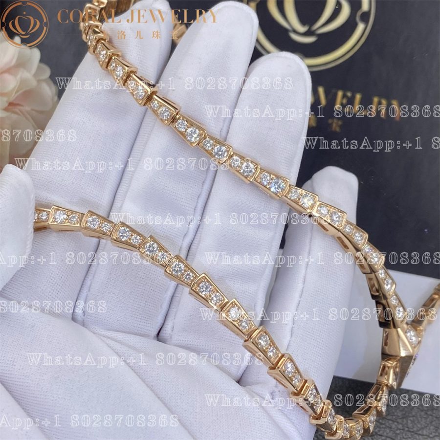 Bulgari Serpenti Viper slim necklace in 18 kt rose gold, set with full pavé diamonds Ref.: 351090