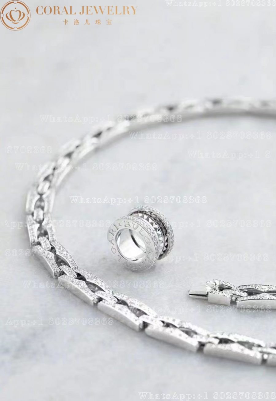 Bulgari B.zero1 necklace with small round pendant in 18 kt white gold and pavé diamonds Ref.: 358320