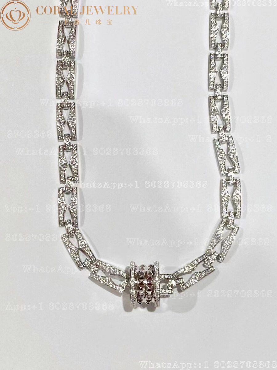 Bulgari B.zero1 necklace with small round pendant in 18 kt white gold and pavé diamonds Ref.: 358320