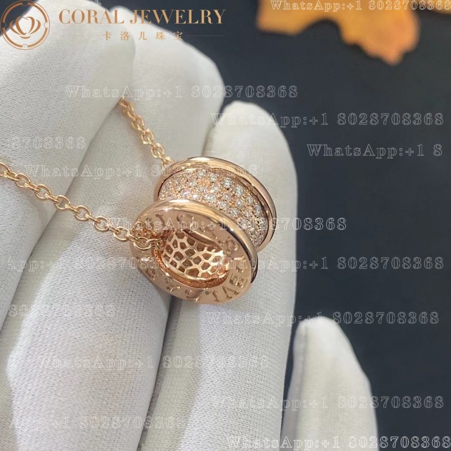 Bulgari B.zero1 necklace with 18 kt rose gold chain and 18 kt rose gold pendant set with pavé diamonds on the spiral Ref.: 348035