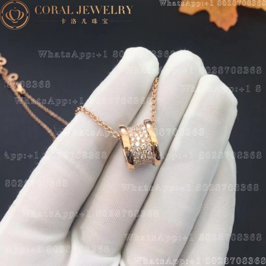 Bulgari B.zero1 necklace with 18 kt rose gold chain and 18 kt rose gold pendant set with pavé diamonds on the spiral Ref.: 348035