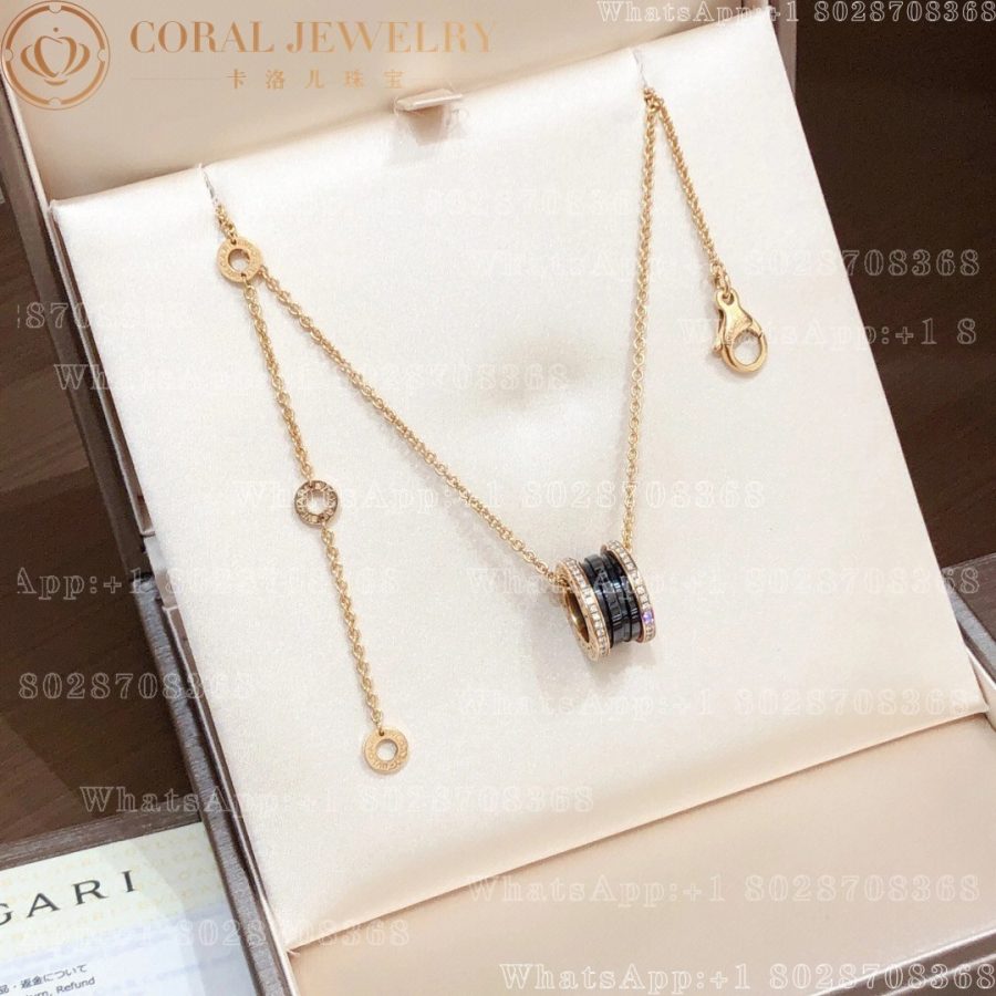 Bulgari B.zero1 necklace with 18 kt rose gold with pavé diamonds on the edges and a black ceramic spiral Ref.: 350056 CL857026