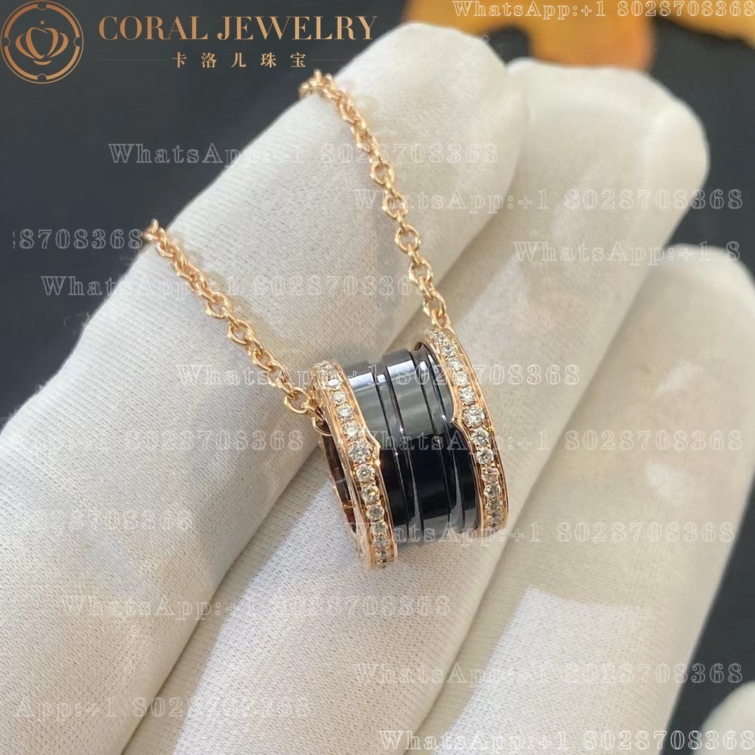 Bulgari B.zero1 necklace with 18 kt rose gold with pavé diamonds on the edges and a black ceramic spiral Ref.: 350056 CL857026