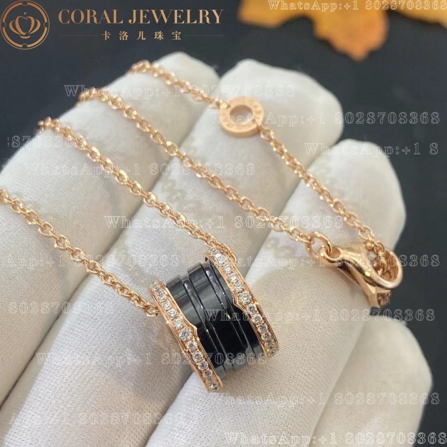 Bulgari B.zero1 necklace with 18 kt rose gold with pavé diamonds on the edges and a black ceramic spiral Ref.: 350056 CL857026