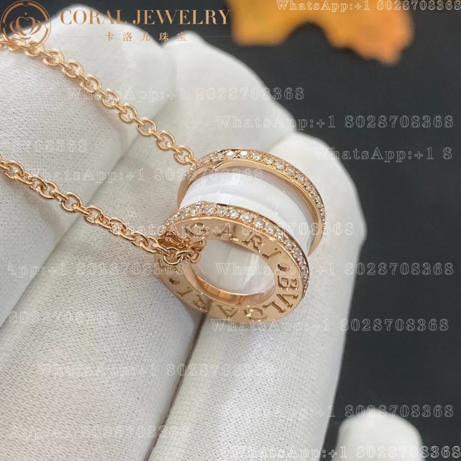 Bulgari B.zero1 necklace with 18 kt rose gold with pavé diamonds on the edges and a White ceramic spiral Ref.: 350053 CL856794