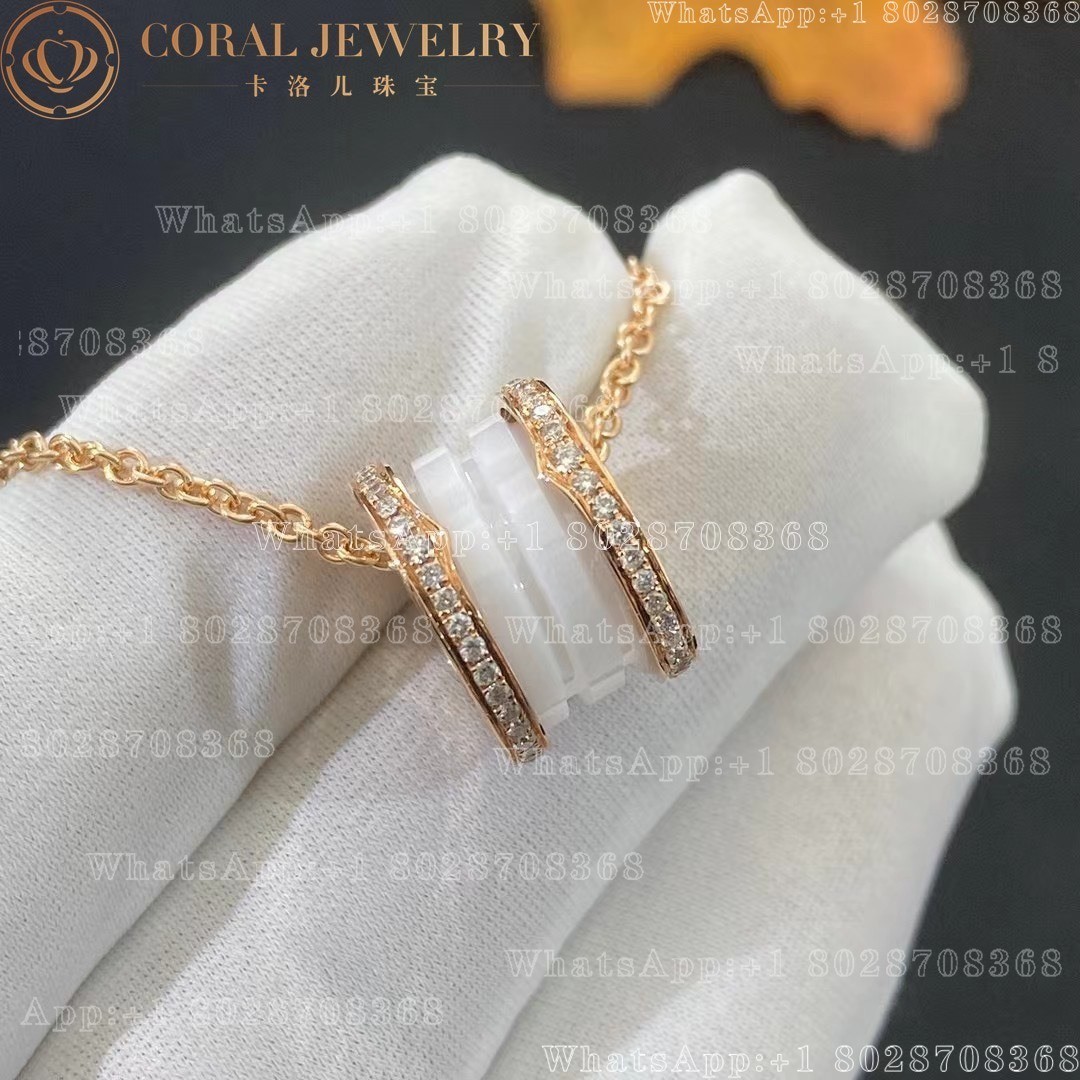 Bulgari B.zero1 necklace with 18 kt rose gold with pavé diamonds on the edges and a White ceramic spiral Ref.: 350053 CL856794