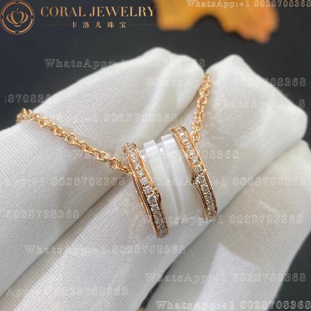 Bulgari B.zero1 necklace with 18 kt rose gold with pavé diamonds on the edges and a White ceramic spiral Ref.: 350053 CL856794