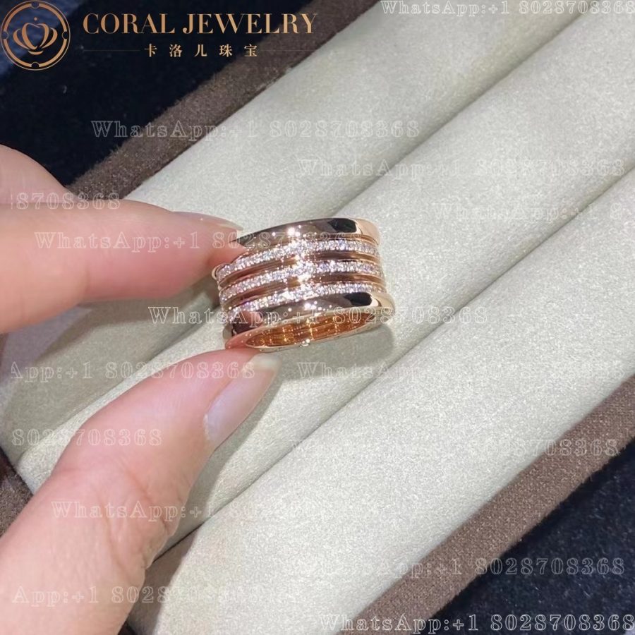 Bulgari B.Zero1 18k Rose Gold 4 Band Ring with Pave Diamonds AN857022