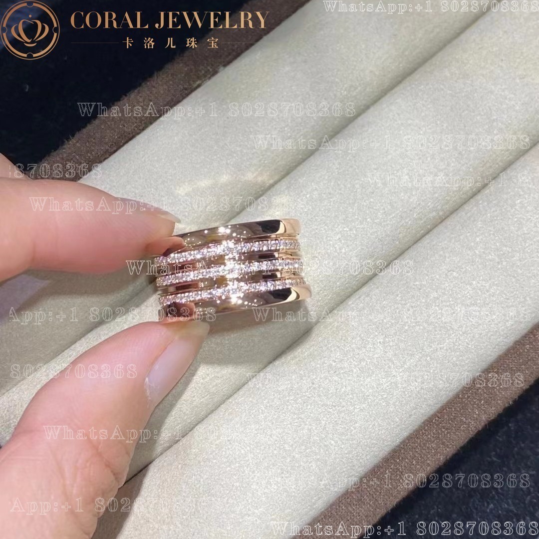 Bulgari B.Zero1 18k Rose Gold 4 Band Ring with Pave Diamonds AN857022