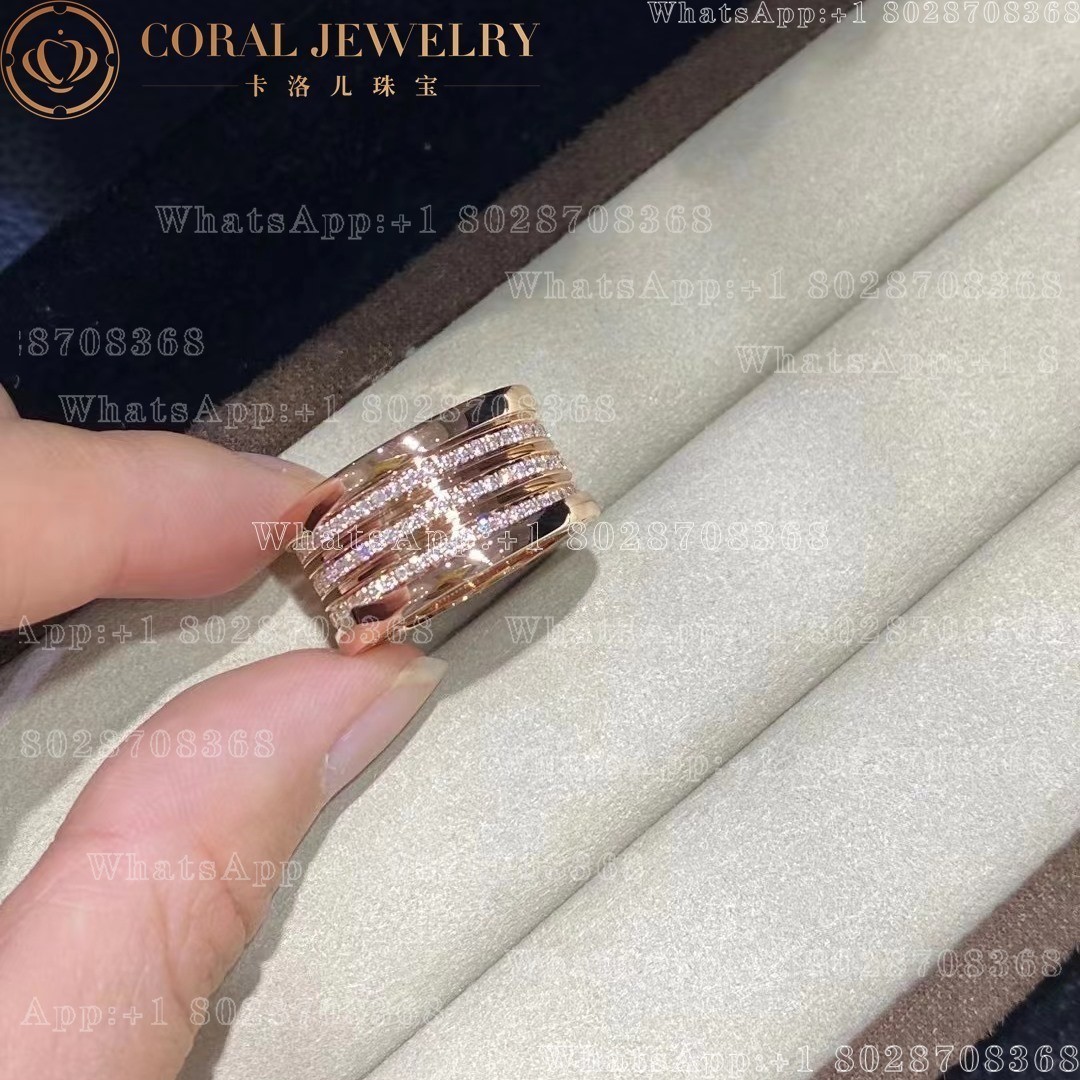 Bulgari B.Zero1 18k Rose Gold 4 Band Ring with Pave Diamonds AN857022